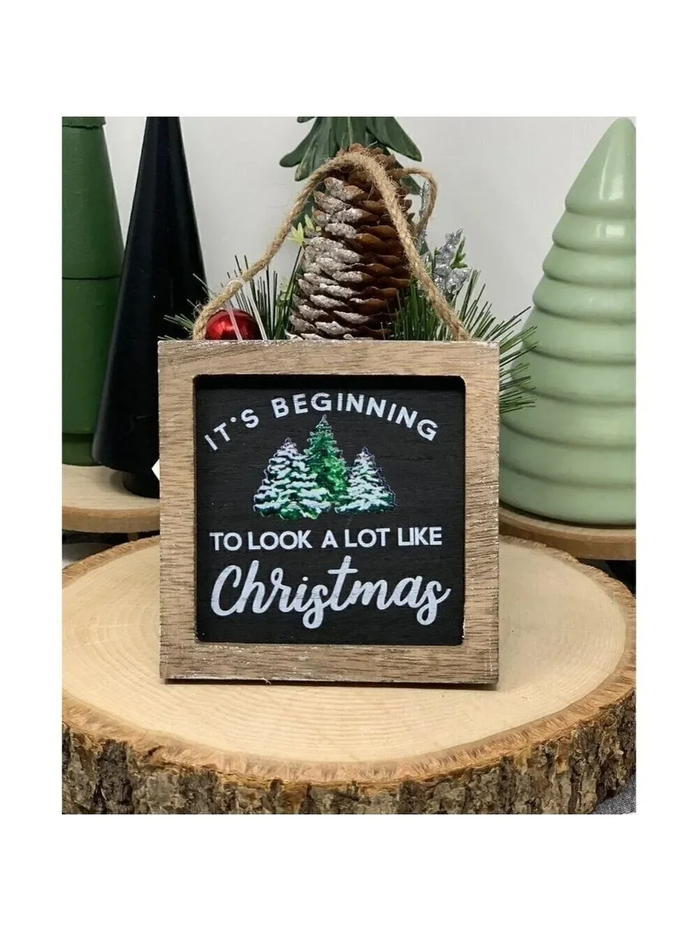 Christmas Mini Tiered Tray Sign 4 Inch Ornament Chalkboard Holiday Decor Kitchen